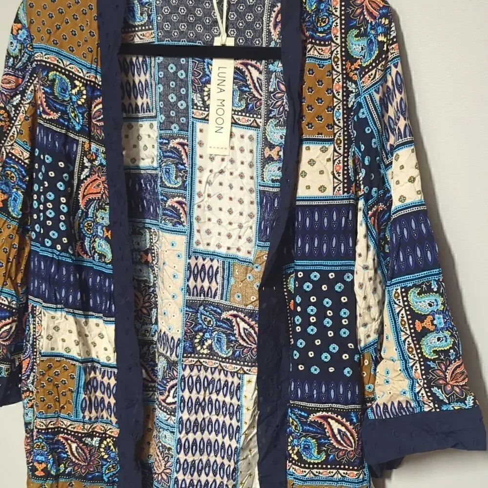 NWT Luna Moon Blue Open Front Cardigan - Picture 2 of 7